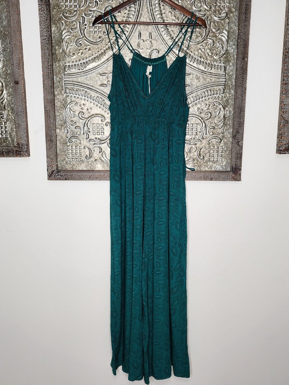 NWT Melloday Teal Green Paisley Wide Leg Jumpsuit XL Euro Summer Casual Outings